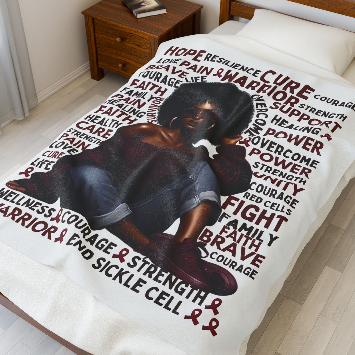 Warrior Afro Art Plush Blanket | Sickle Cell Awareness Throw | Cozy Advocacy Gift