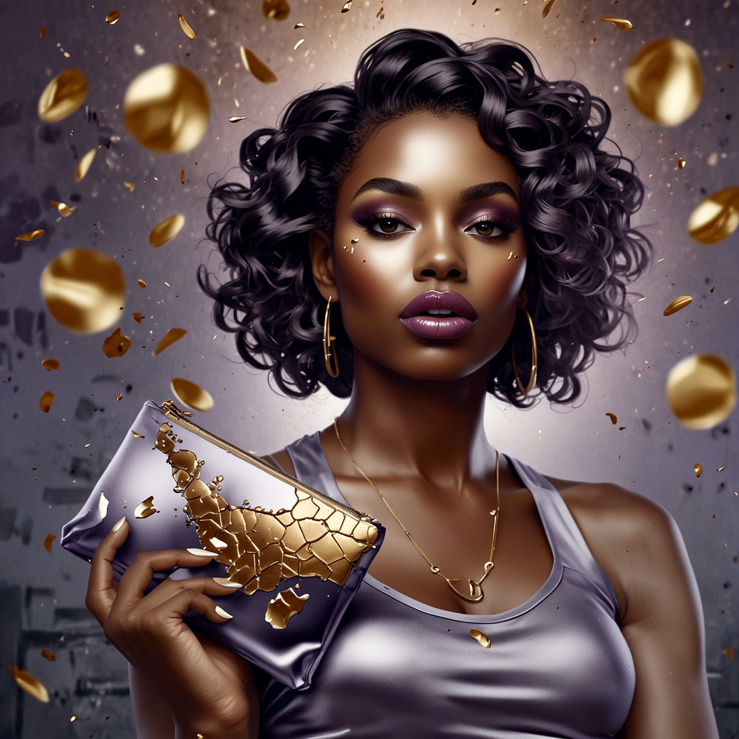 Woman holding a clutch in purple