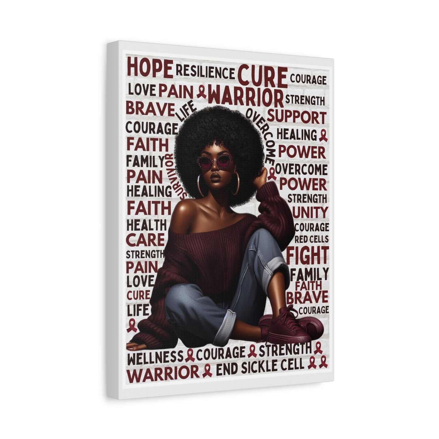 Warrior Afro Art Canvas | Sickle Cell Awareness Wall Décor | Premium Advocacy Print