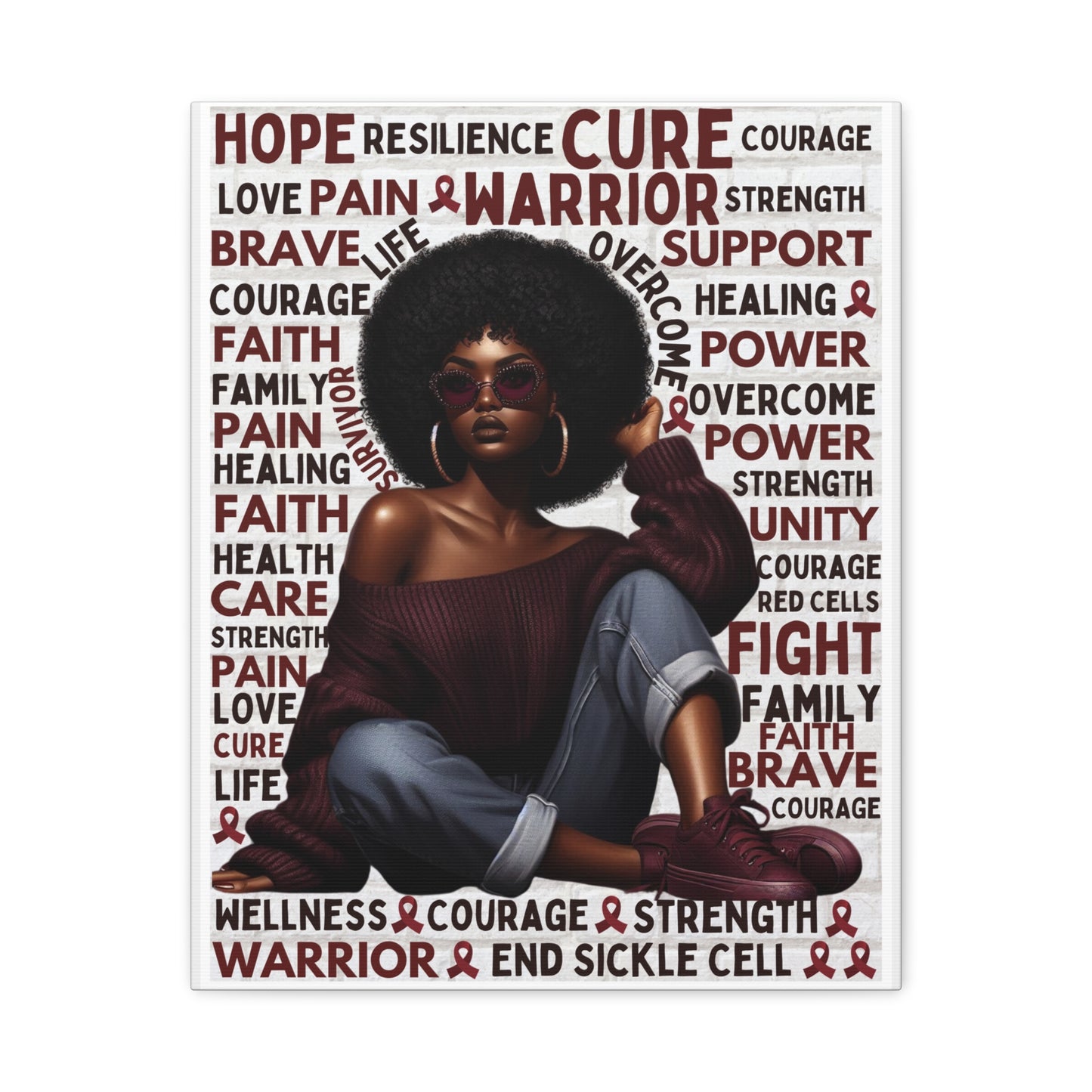 Warrior Afro Art Canvas | Sickle Cell Awareness Wall Décor | Premium Advocacy Print