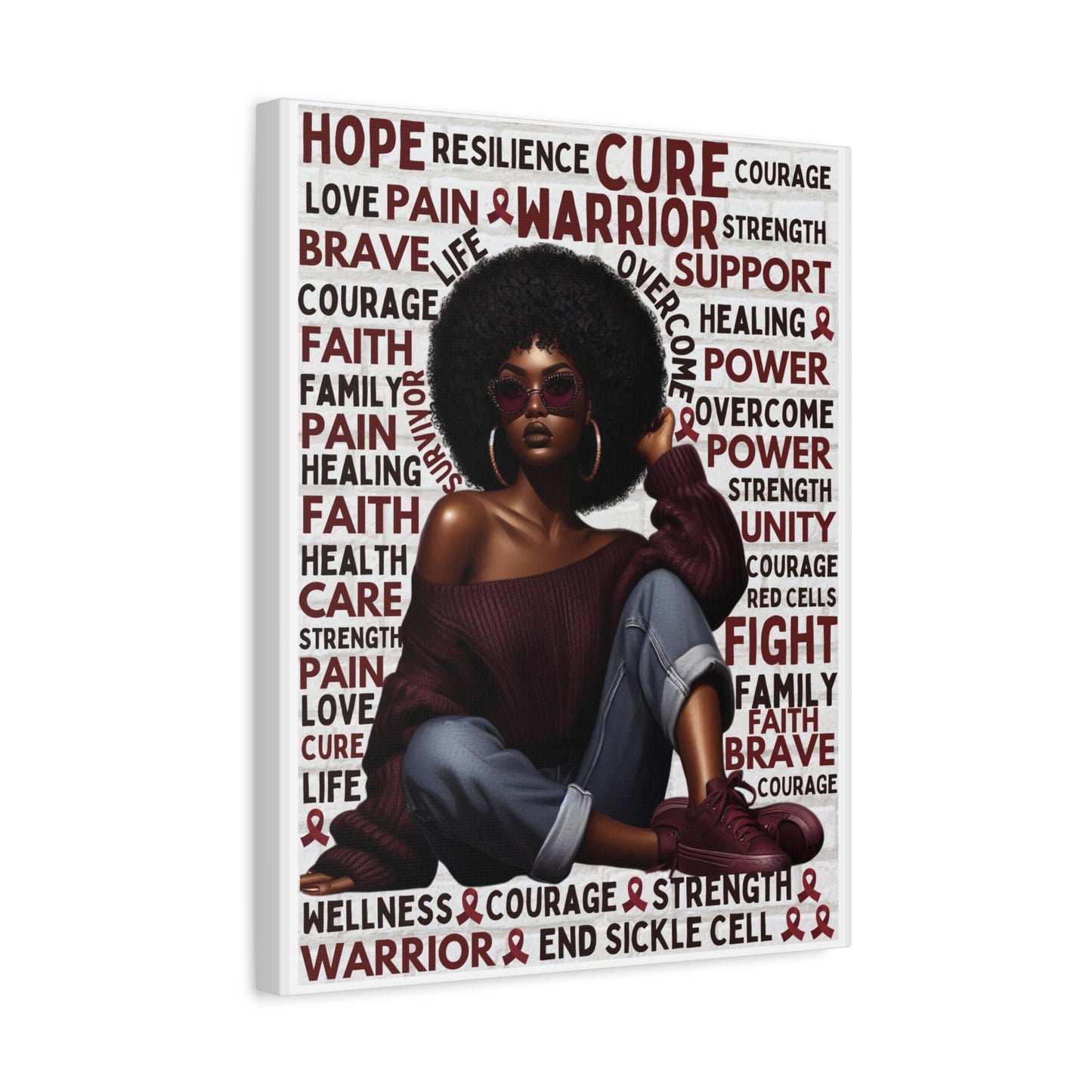 Warrior Afro Art Canvas | Sickle Cell Awareness Wall Décor | Premium Advocacy Print