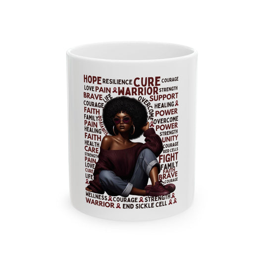 Warrior Afro Art Mug | Sickle Cell Awareness Coffee Cup