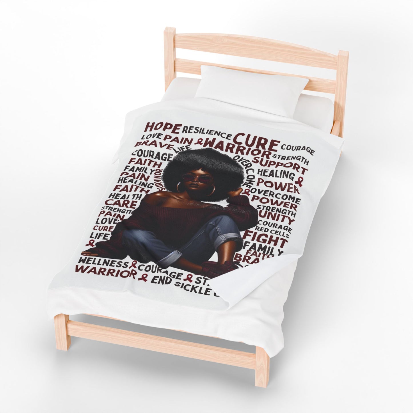 Warrior Afro Art Plush Blanket | Sickle Cell Awareness Throw | Cozy Advocacy Gift