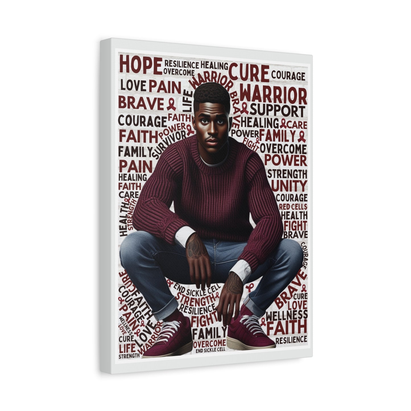 Canvas print with a person sitting and motivational words on a white background