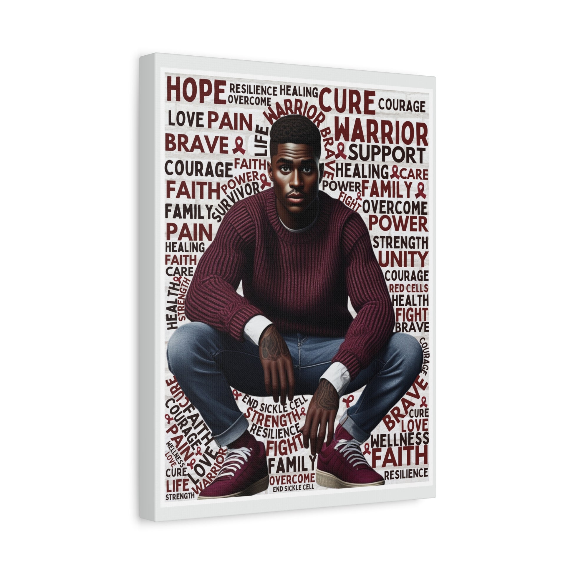 Canvas print with a person sitting and motivational words on a white background