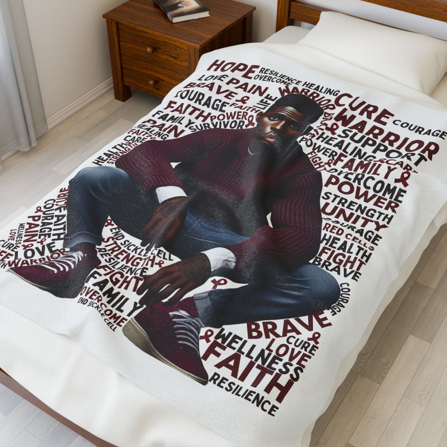 Warrior Afro Art Plush Blanket | Sickle Cell Awareness Throw | Cozy Advocacy Gift v2