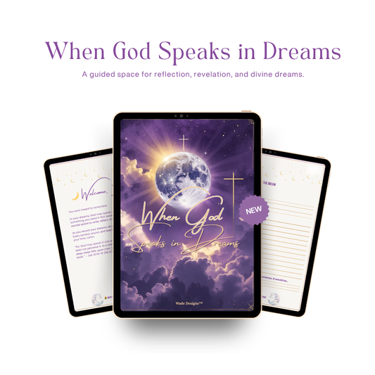 Digital product packaging for 'When God Speaks in Dreams' with a tablet and paper on a white background.