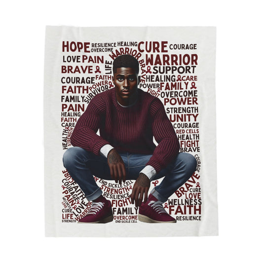Warrior Afro Art Plush Blanket | Sickle Cell Awareness Throw | Cozy Advocacy Gift v2