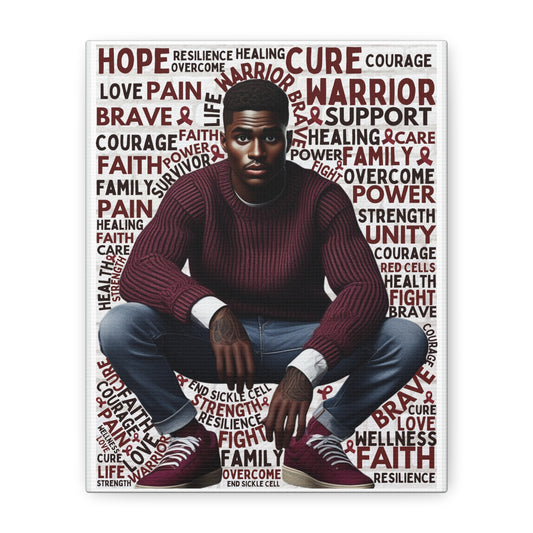 Man sitting on a rug with motivational words around him