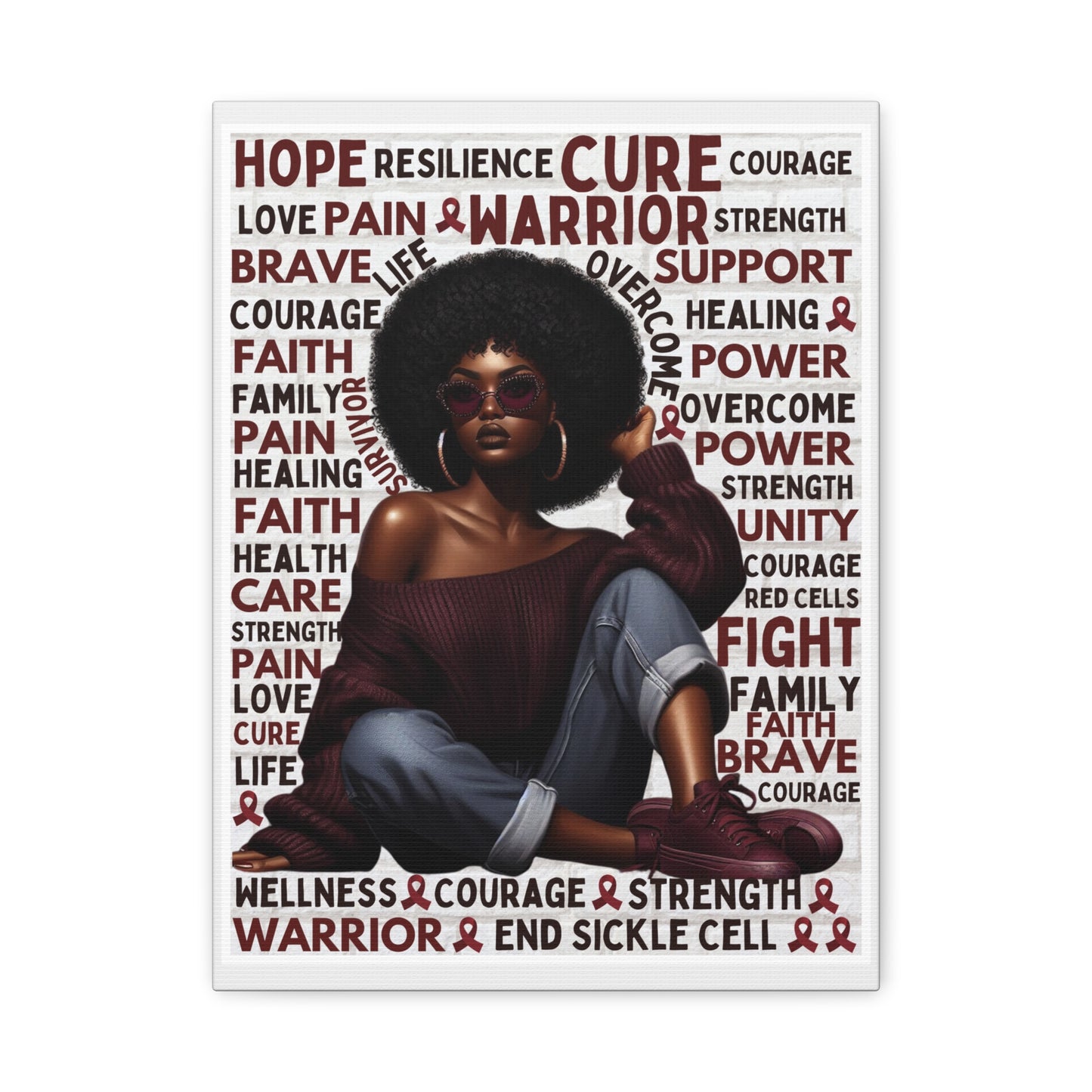 Warrior Afro Art Canvas | Sickle Cell Awareness Wall Décor | Premium Advocacy Print