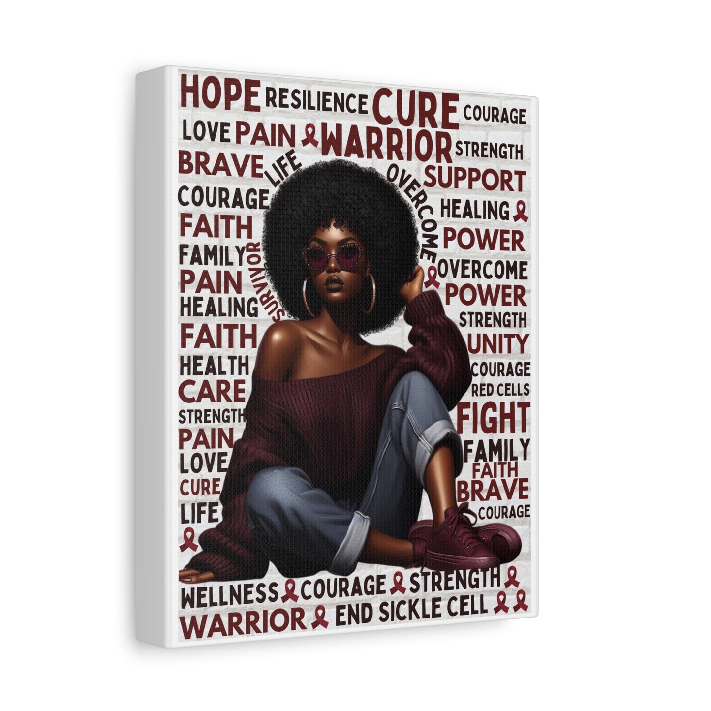 Warrior Afro Art Canvas | Sickle Cell Awareness Wall Décor | Premium Advocacy Print