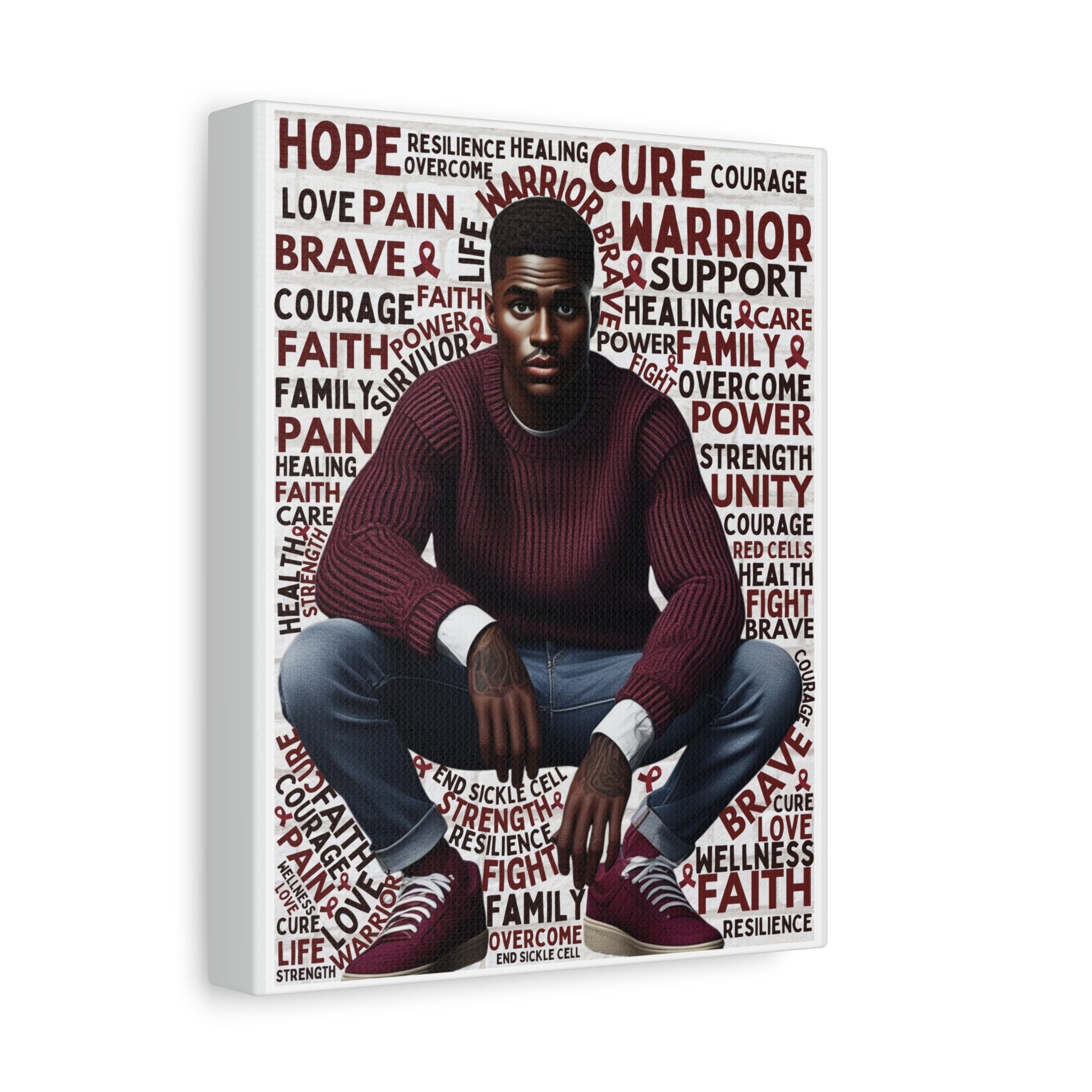 Canvas print with a man sitting and motivational words on a white background