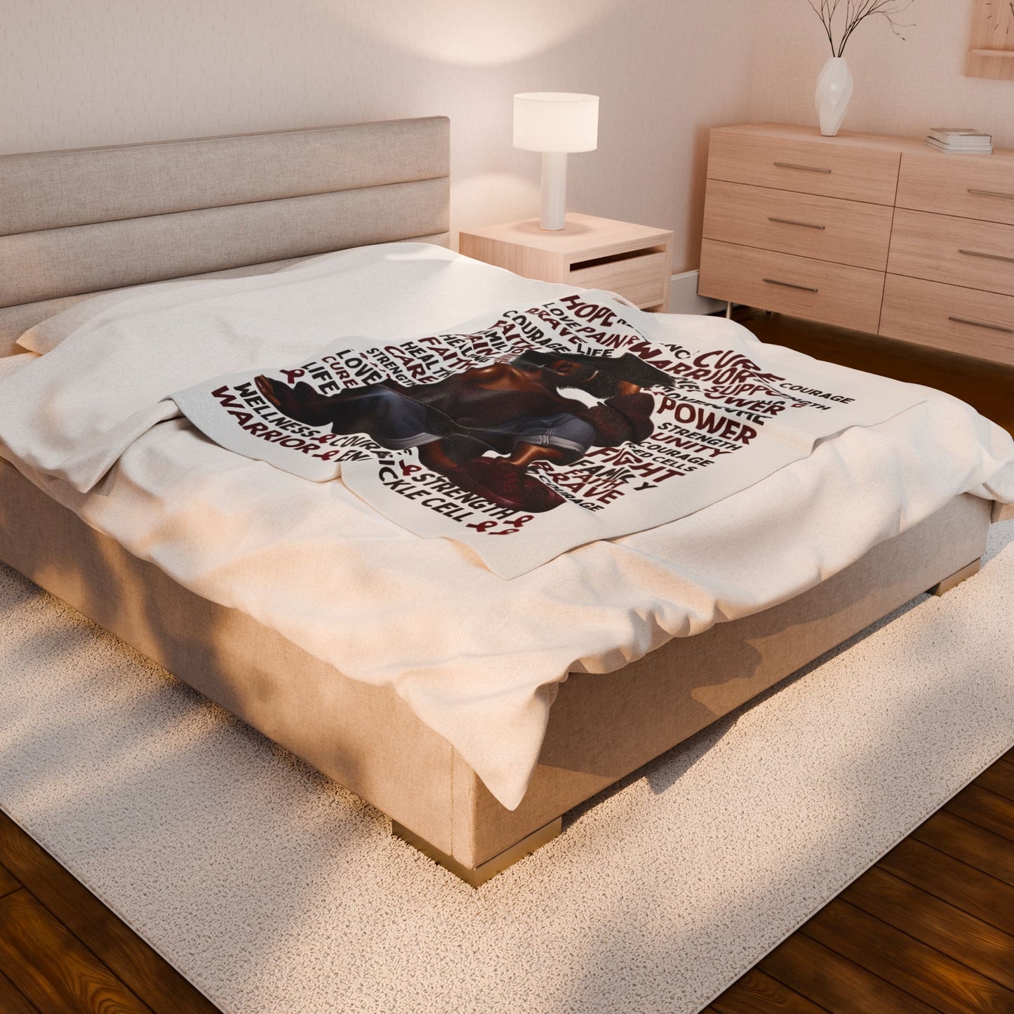 Warrior Afro Art Plush Blanket | Sickle Cell Awareness Throw | Cozy Advocacy Gift
