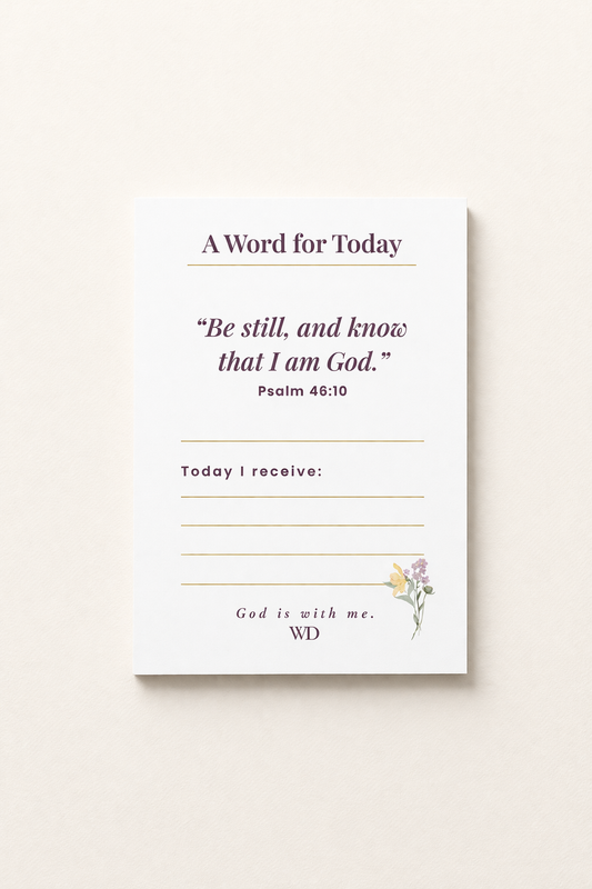 Notebook with inspirational quote and prayer journaling space on a beige background