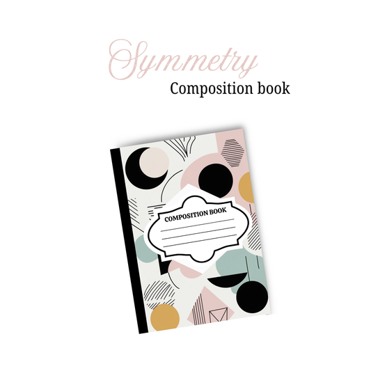 Composition book with geometric pattern on a white background